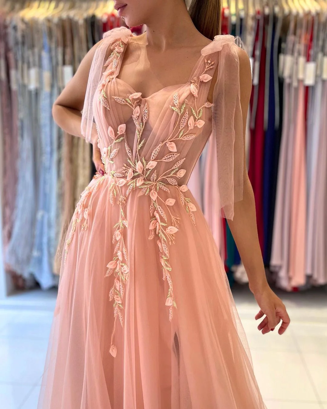 Glamorous Sweetheart Straps Tulle Evening Dress Long With Split - Image 6
