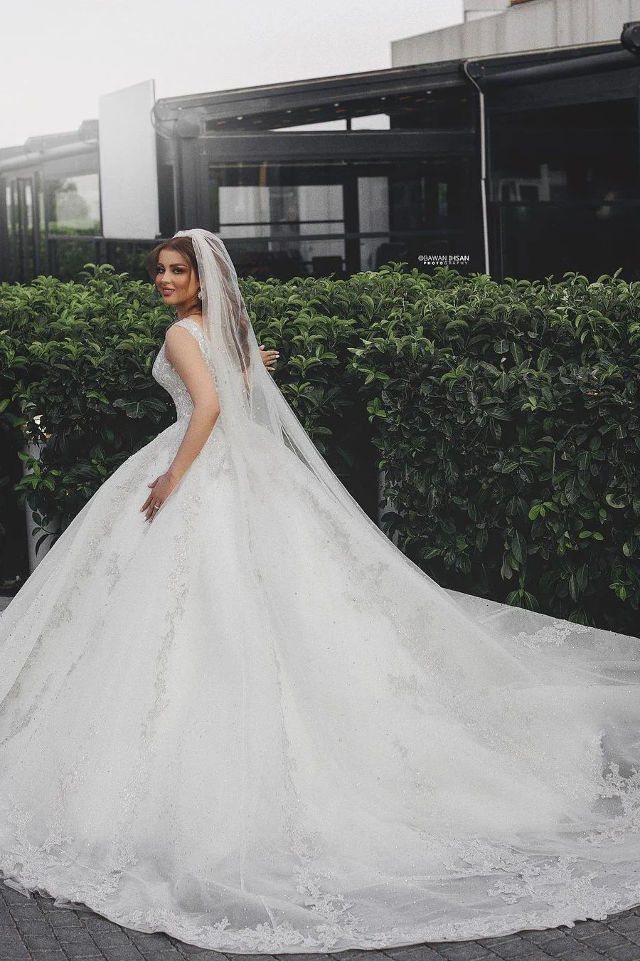 Glamorous V-Neck Sleeveless Wedding Dress Ball Gown Lace Bridal Wear - Image 3