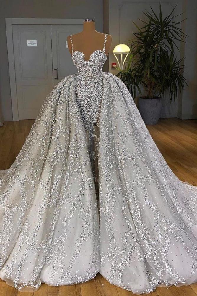 Glitter Mermaid Ball Gown Spaghetti Sequins Tulle party Gown - Image 3