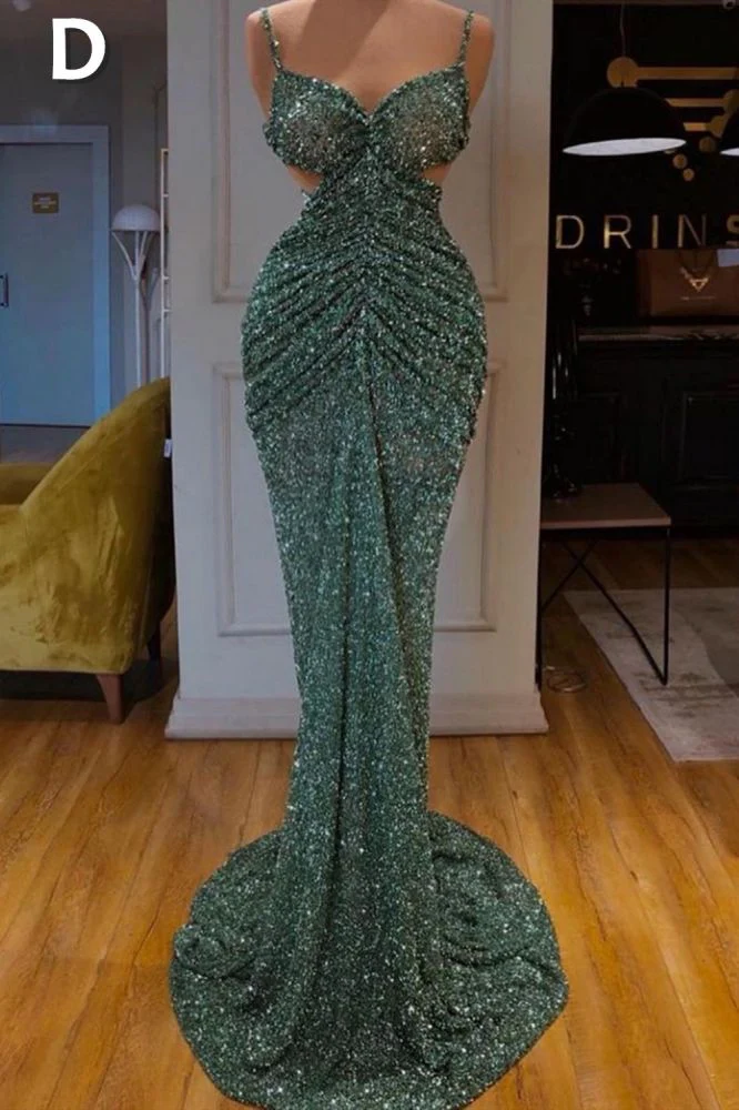 Glitter Off-the-Shoulder Slim Mermaid Prom Party GownsSleeveless Mermaid Evening Gowns - Image 4