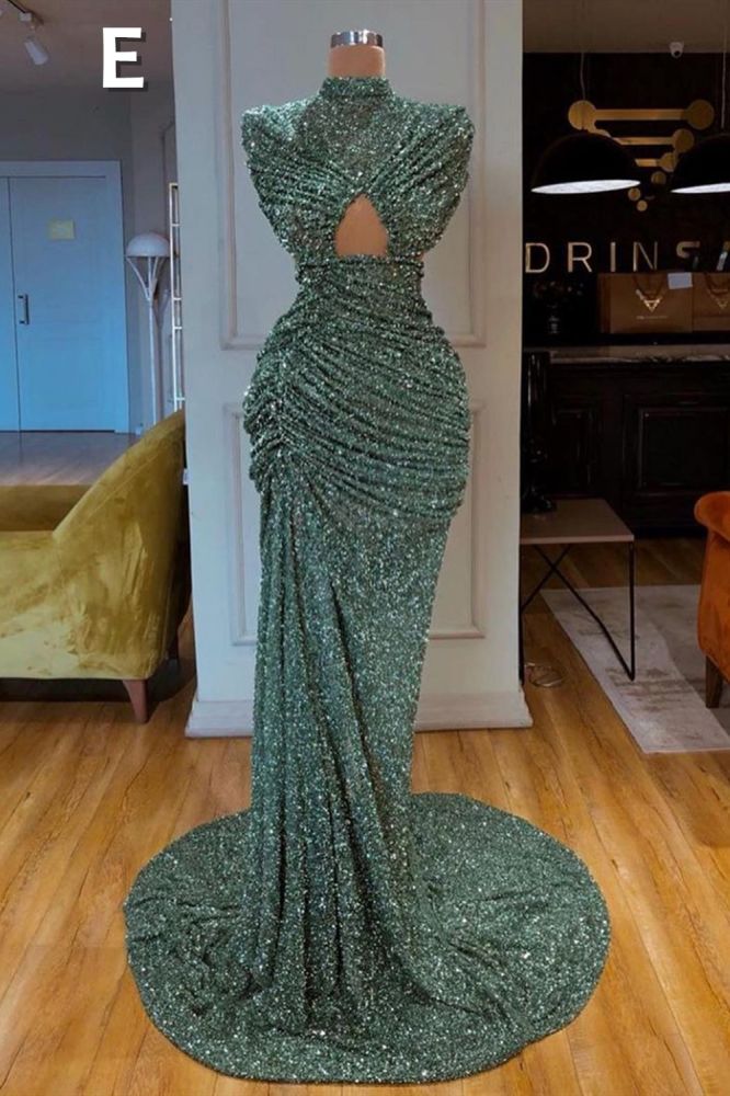 Glitter Off-the-Shoulder Slim Mermaid Prom Party GownsSleeveless Mermaid Evening Gowns - Image 5