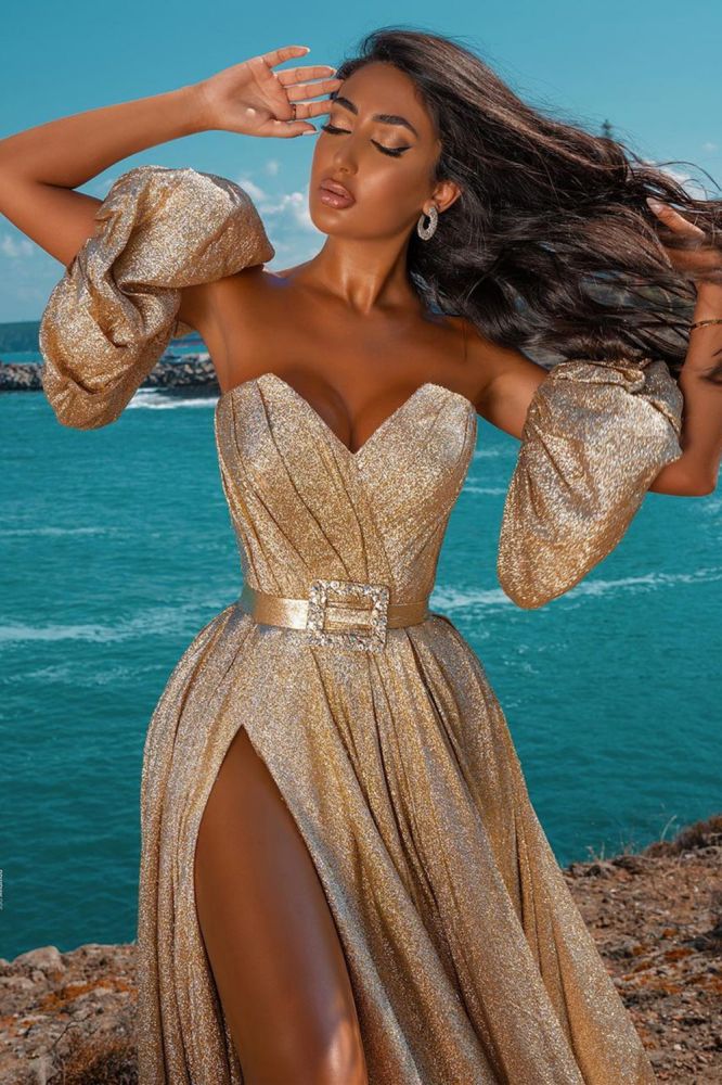 Glitter Sleeveless Splitfront Evening Party Maxi Dress Wedding Party Dress - Image 2