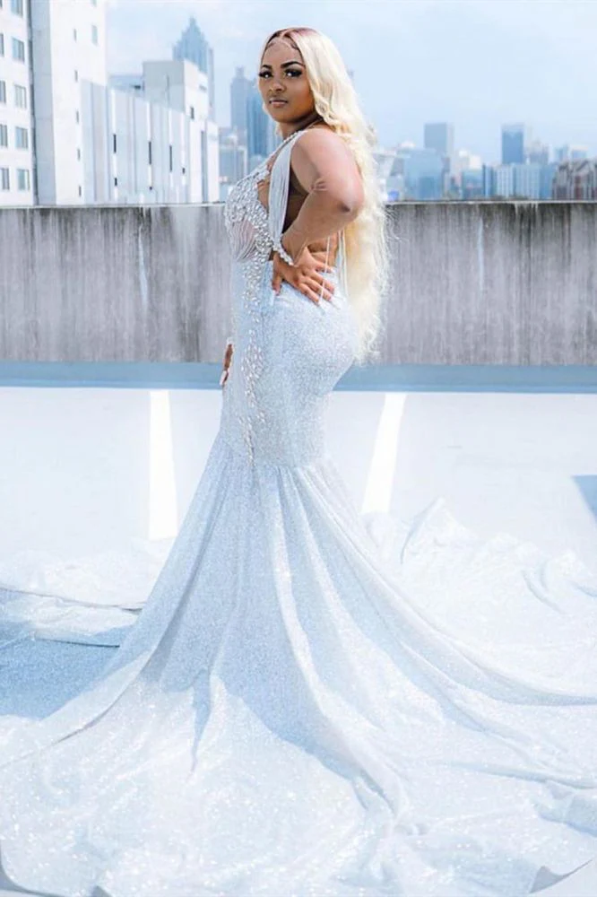 Glitter V-Neck affordable plus size prom dresses mermaid Evevning dress - Image 2
