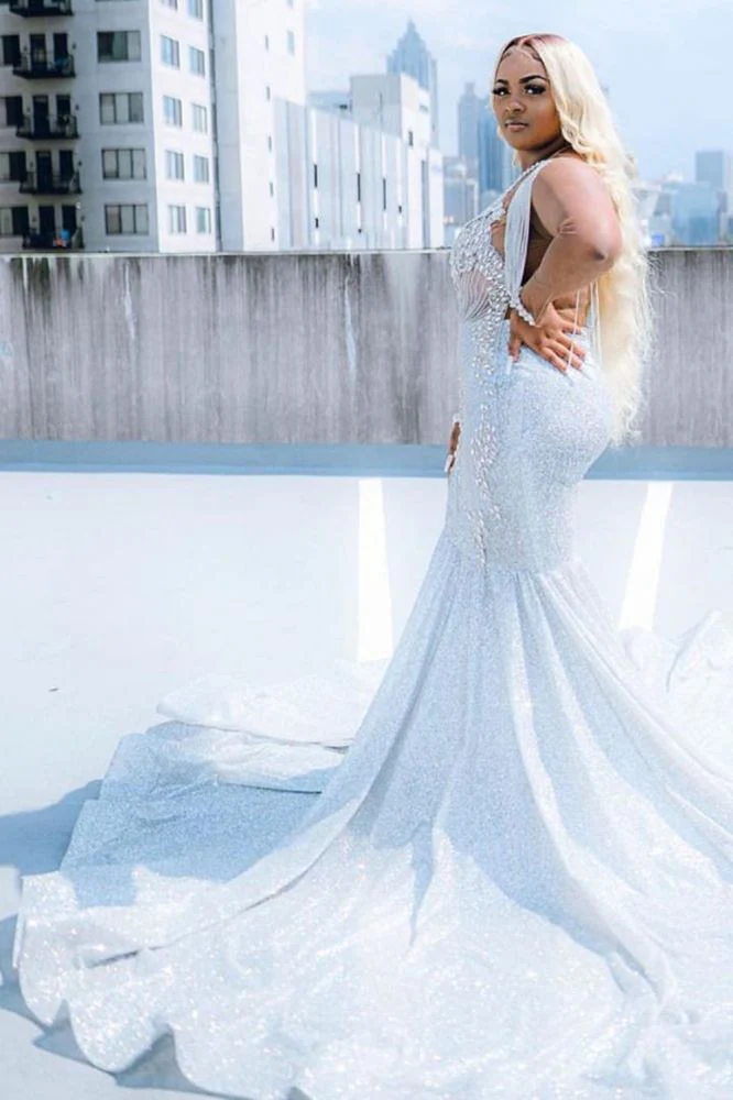 Glitter V-Neck affordable plus size prom dresses mermaid Evevning dress - Image 4