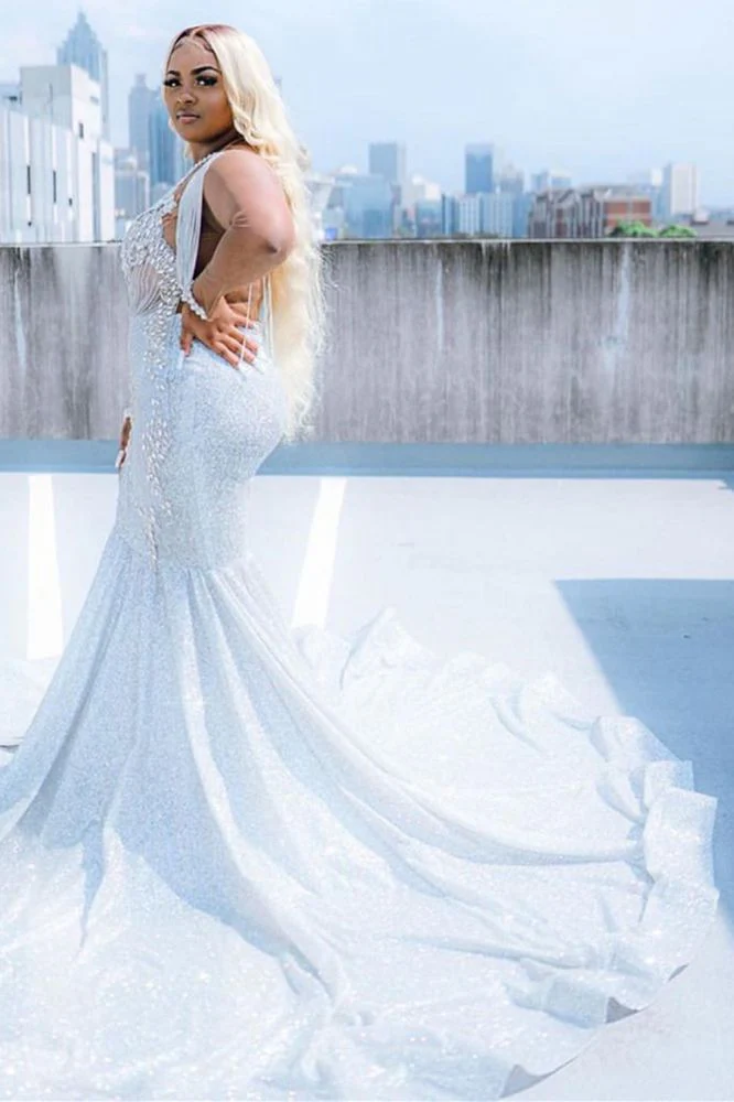 Glitter V-Neck affordable plus size prom dresses mermaid Evevning dress - Image 5