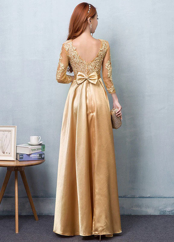 Gorgeous Gold Evening Dress Satin evening dress Lace Applique Wedding Guest Dresses Sash A Line Maxi Mother's Dress wedding guest dress - Image 5
