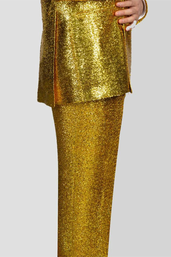 Gold Sequin Peaked Lapel Double-Breasted Prom Suit - Image 3