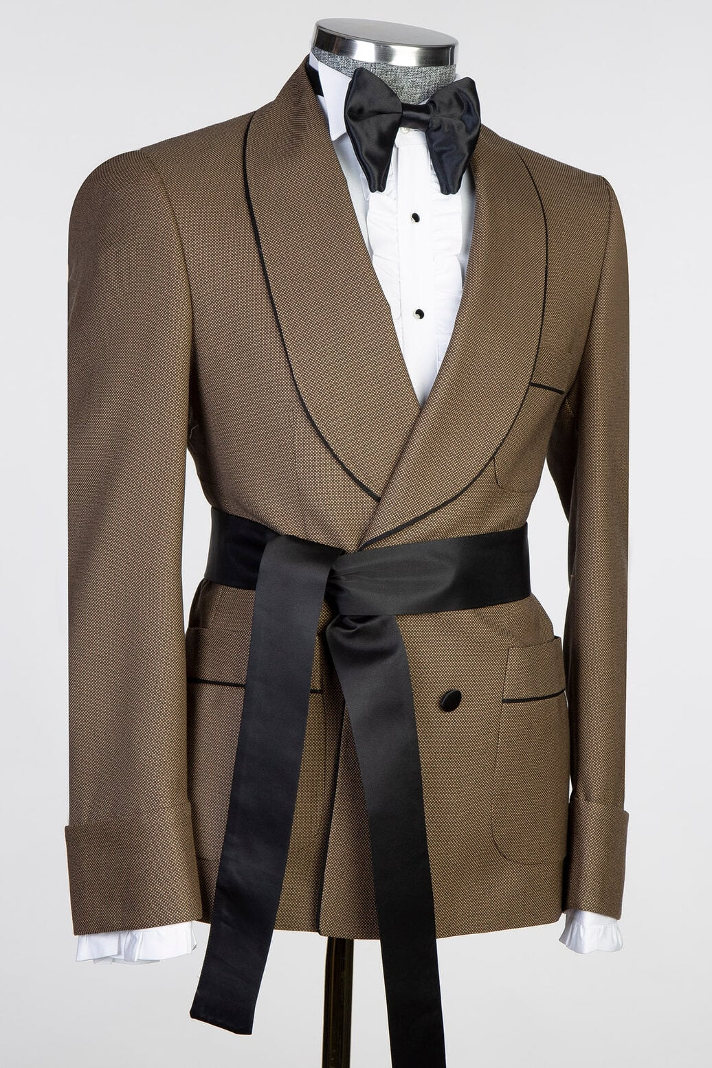 Golden Brown Formal Suit with Black Sash for Wedding - Image 2