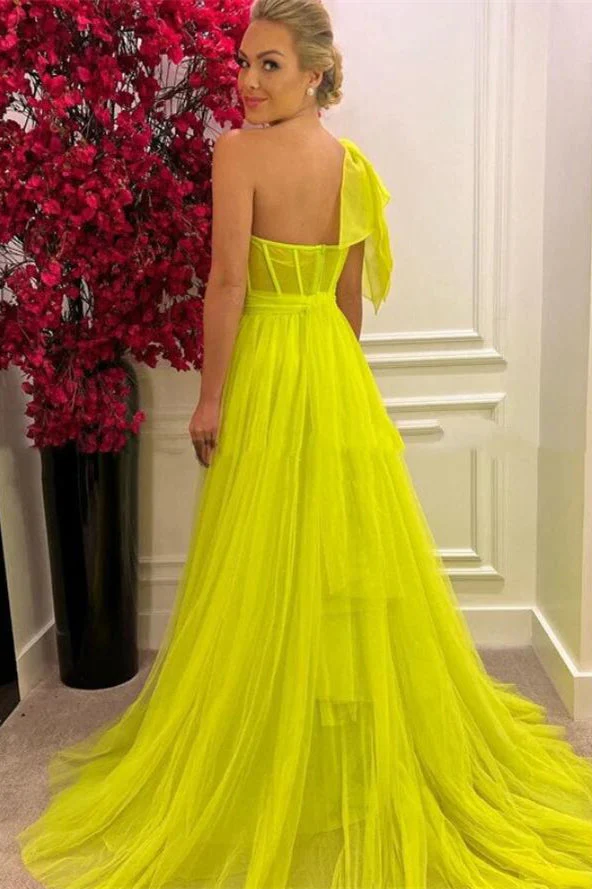 Gorgeous A-Line One-Shoulder Tulle Long Prom Dress With Split - Image 2