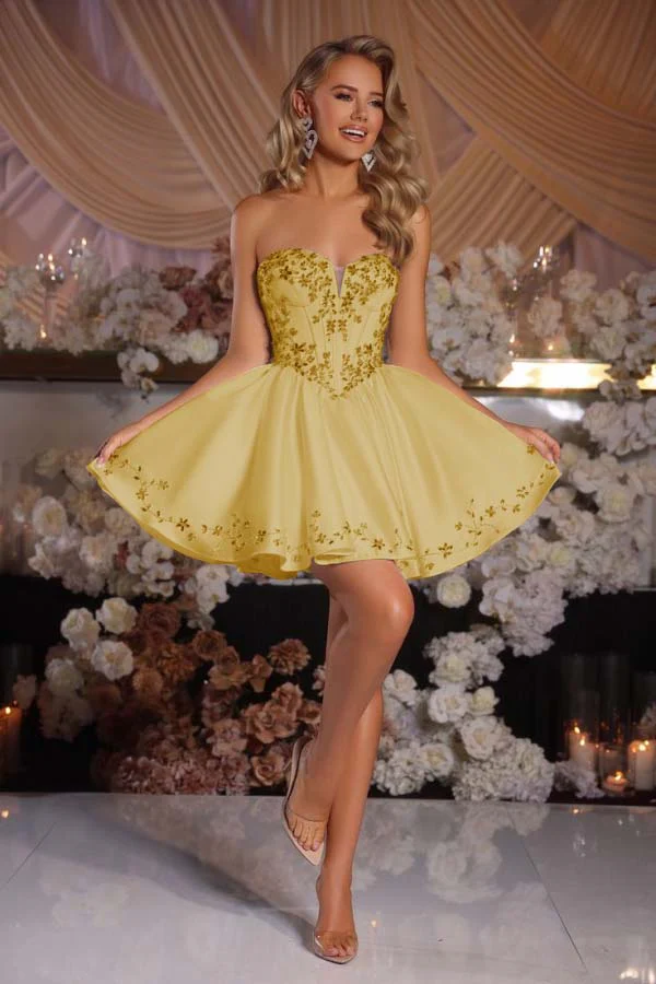 Gorgeous A-Line Satin Strapless Homecoming Dress Sleeveless Mini With Beads - Image 4