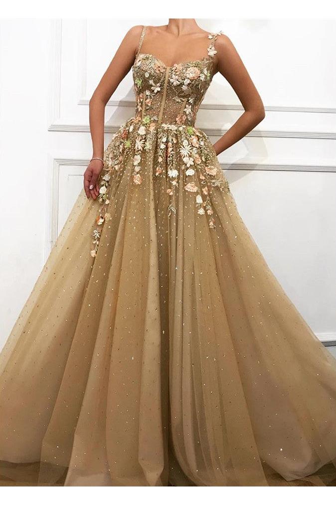 Gorgeous A-line Spaghetti Straps Flower Prom Dresses - Image 2
