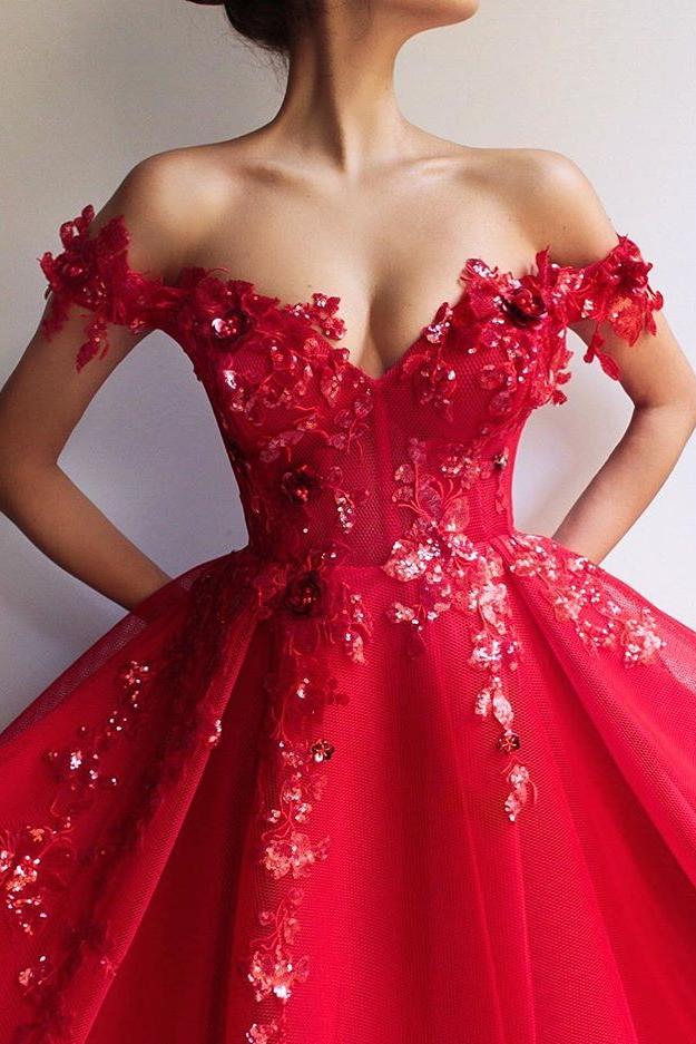 Gorgeous Ball Gown Off-the-Shoulder Applique Flowers Evening Dresses - Image 3