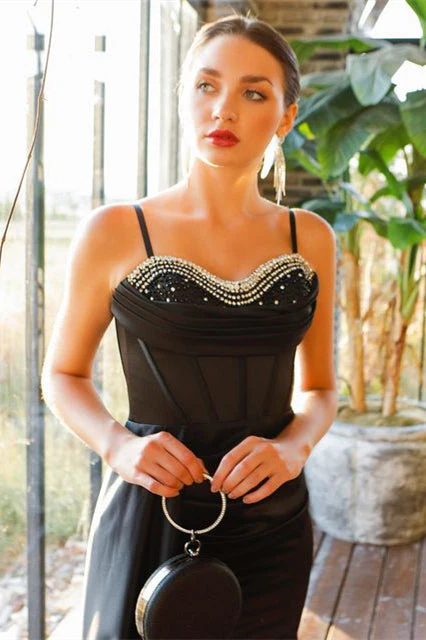 Stunning Black Mermaid Straps Prom Dress Sequins Split Online - Image 2