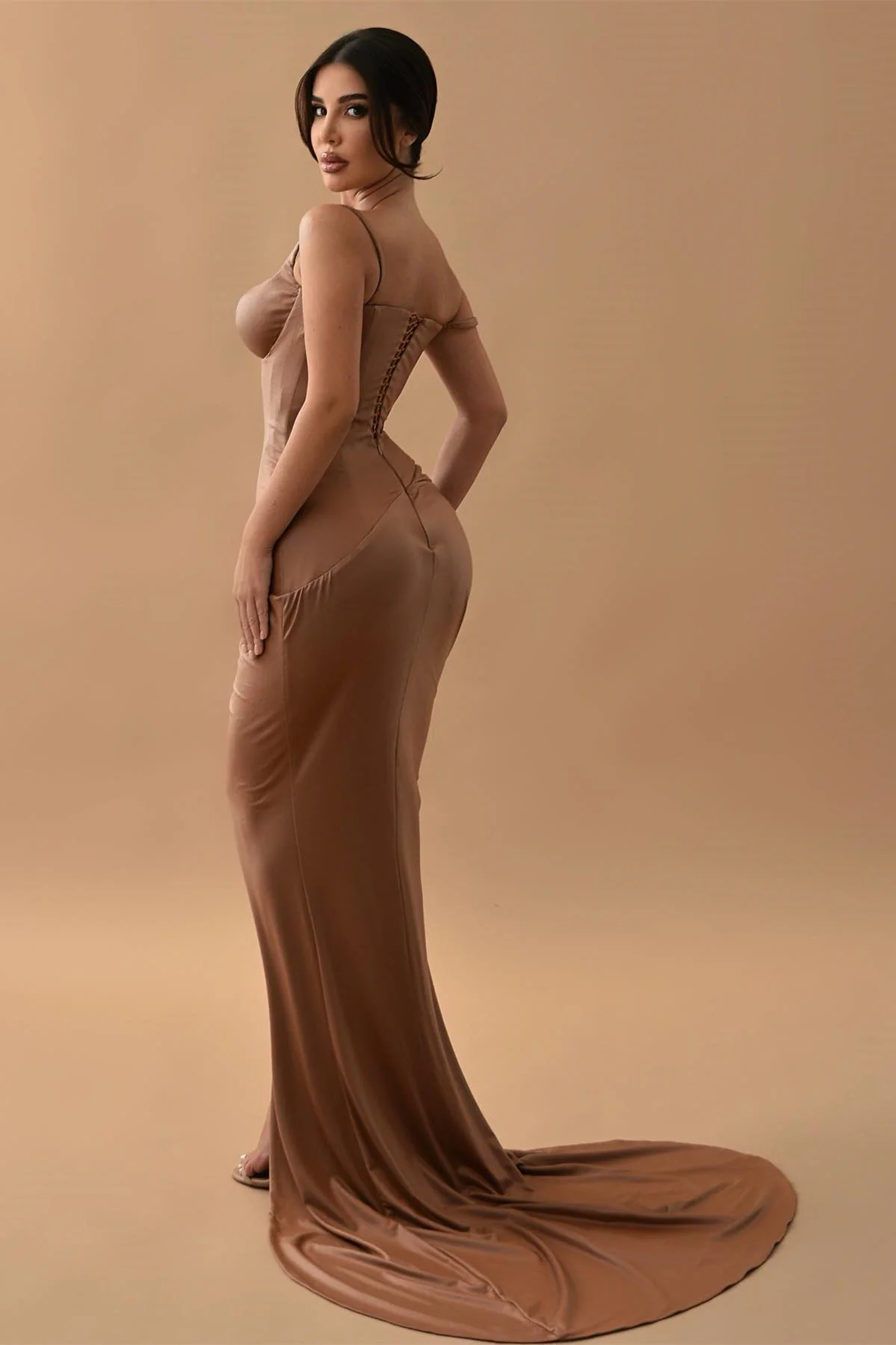 Gorgeous Brown Mermaid Prom Dress with Split Long Sleeveless - Image 2