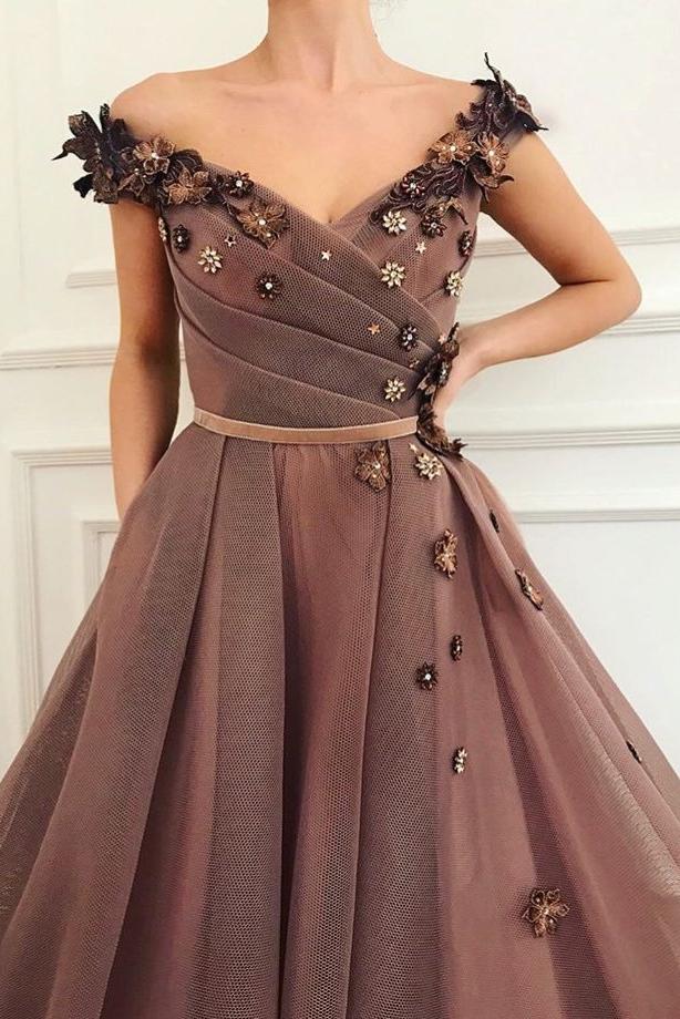 Gorgeous Brown Prom Party Gowns| V-Neck Ball Gown Evening Gowns - Image 2