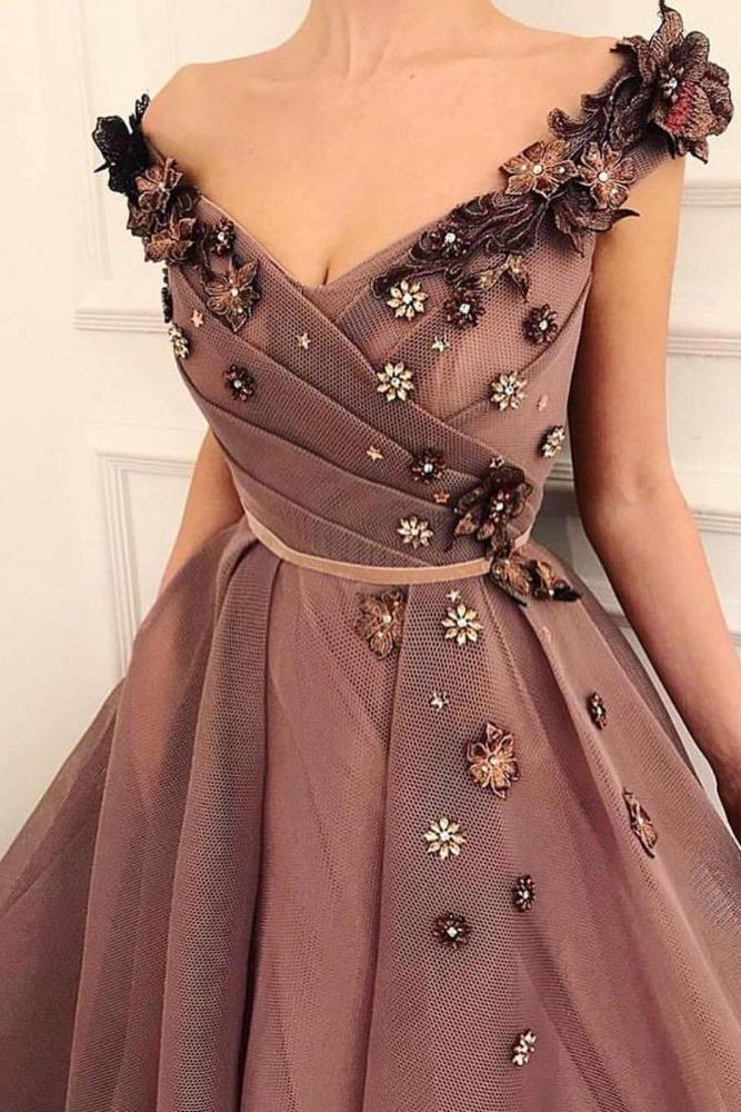 Gorgeous Brown Prom Party Gowns| V-Neck Ball Gown Evening Gowns - Image 3