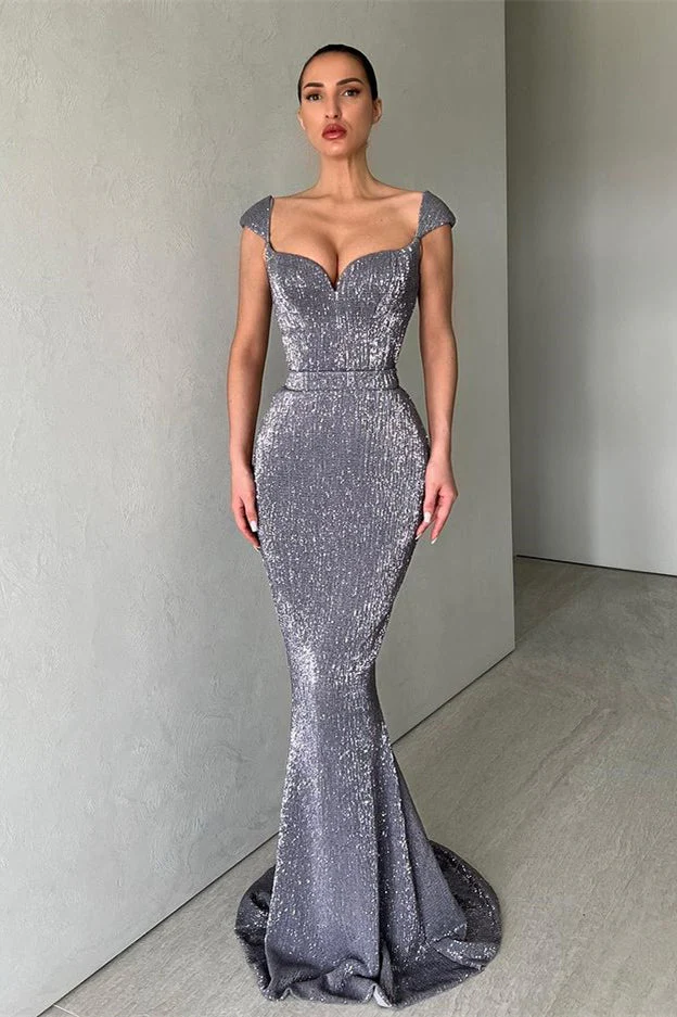 Gorgeous Cap Sleeves Sequins Mermaid Evening Dress Long Sweetheart - Image 4