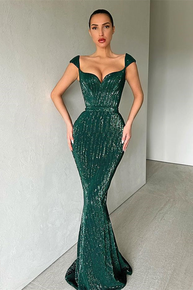 Gorgeous Cap Sleeves Sequins Mermaid Evening Dress Long Sweetheart - Image 6