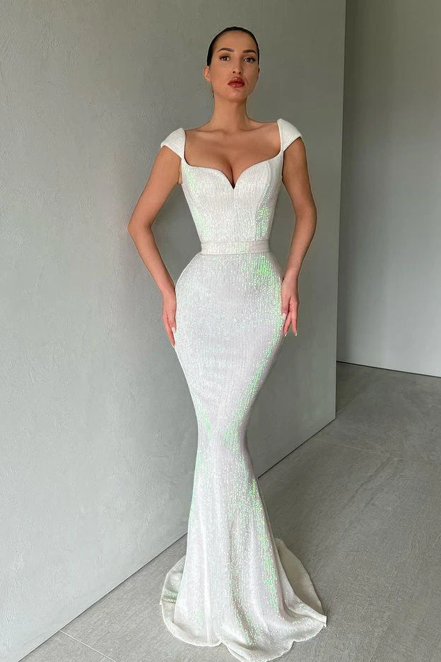 Gorgeous Cap Sleeves Sequins Mermaid Evening Dress Long Sweetheart - Image 7