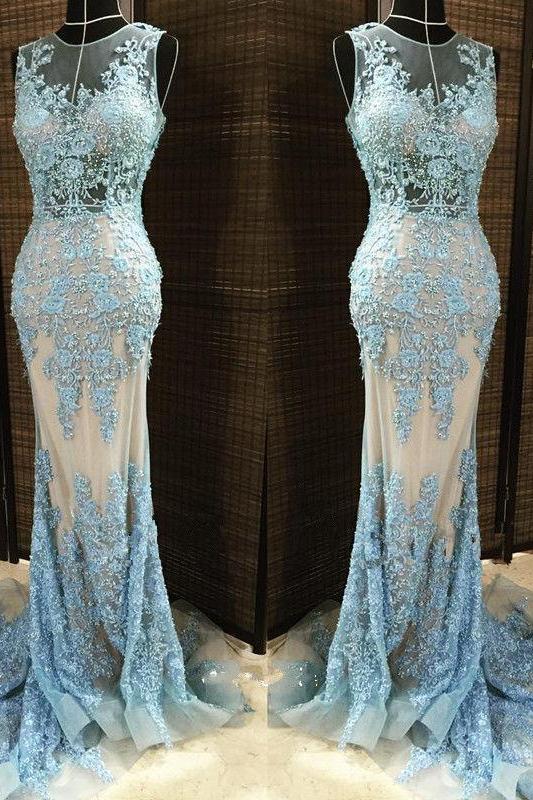 Gorgeous Column Sleleveless Long Evening Dresses Lace Appliques Beading Chic Prom Party Gowns with Overskirt - Image 4