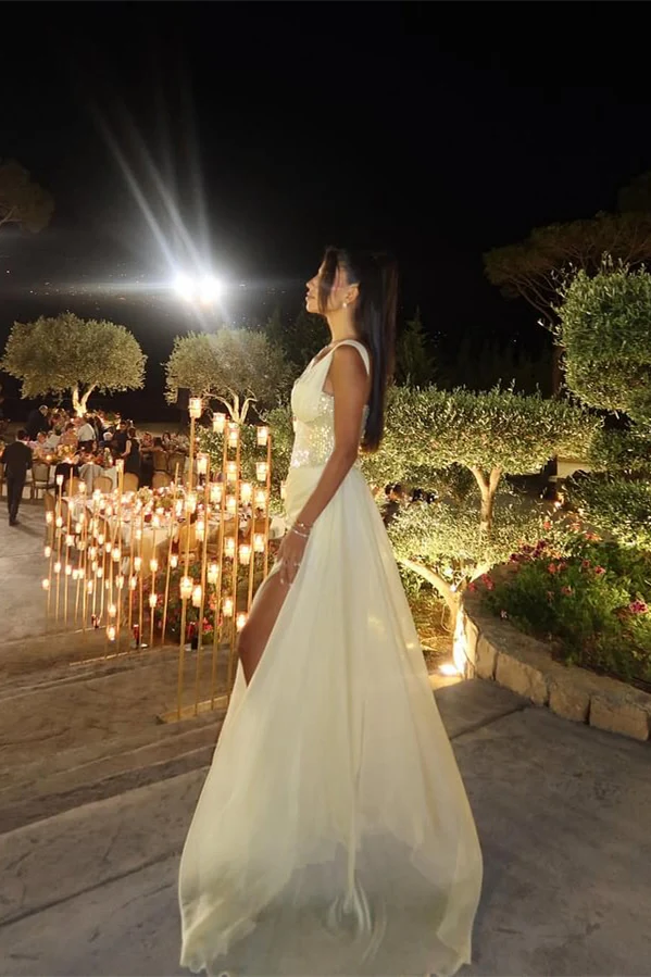 Gorgeous Daffodil Asymmetrical Sequins One Shoulder Prom Dresses With High Slit Ruffle - Image 2