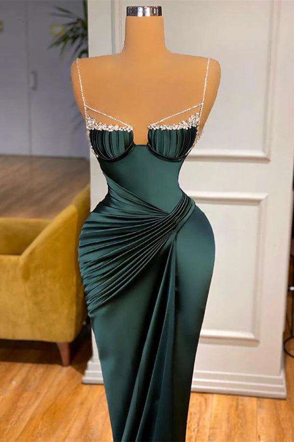 Gorgeous Dark Green Spaghetti-Straps Mermaid Prom Dress With Beadings - Image 2