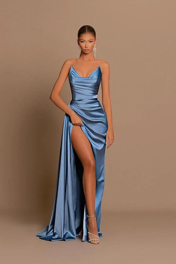 Gorgeous Dusty Blue Sweetheart Prom Dress Mermaid Slit Long On Sale - Image 4