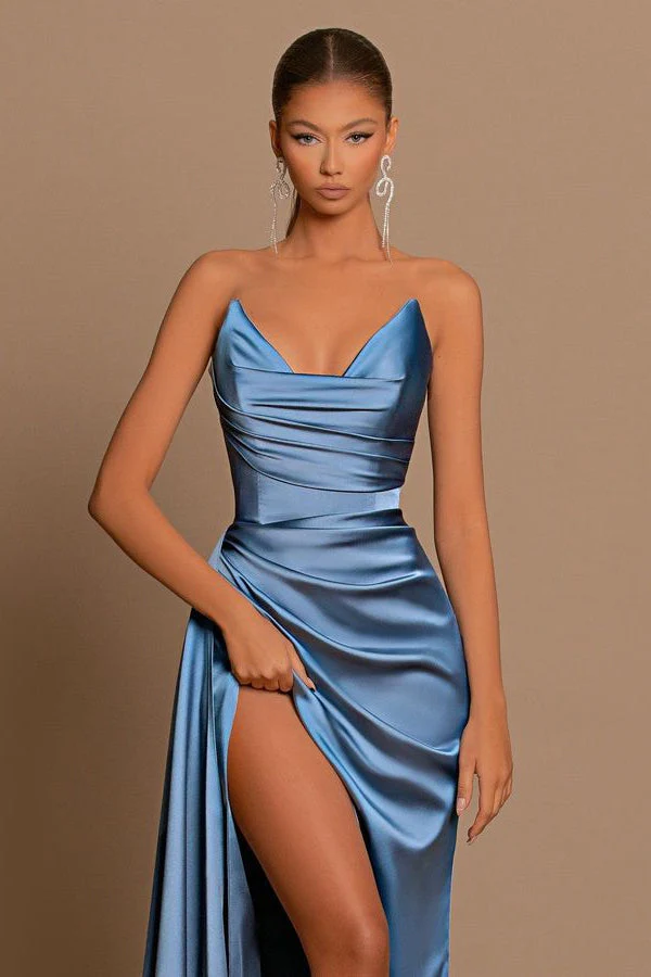 Gorgeous Dusty Blue Sweetheart Prom Dress Mermaid Slit Long On Sale - Image 6