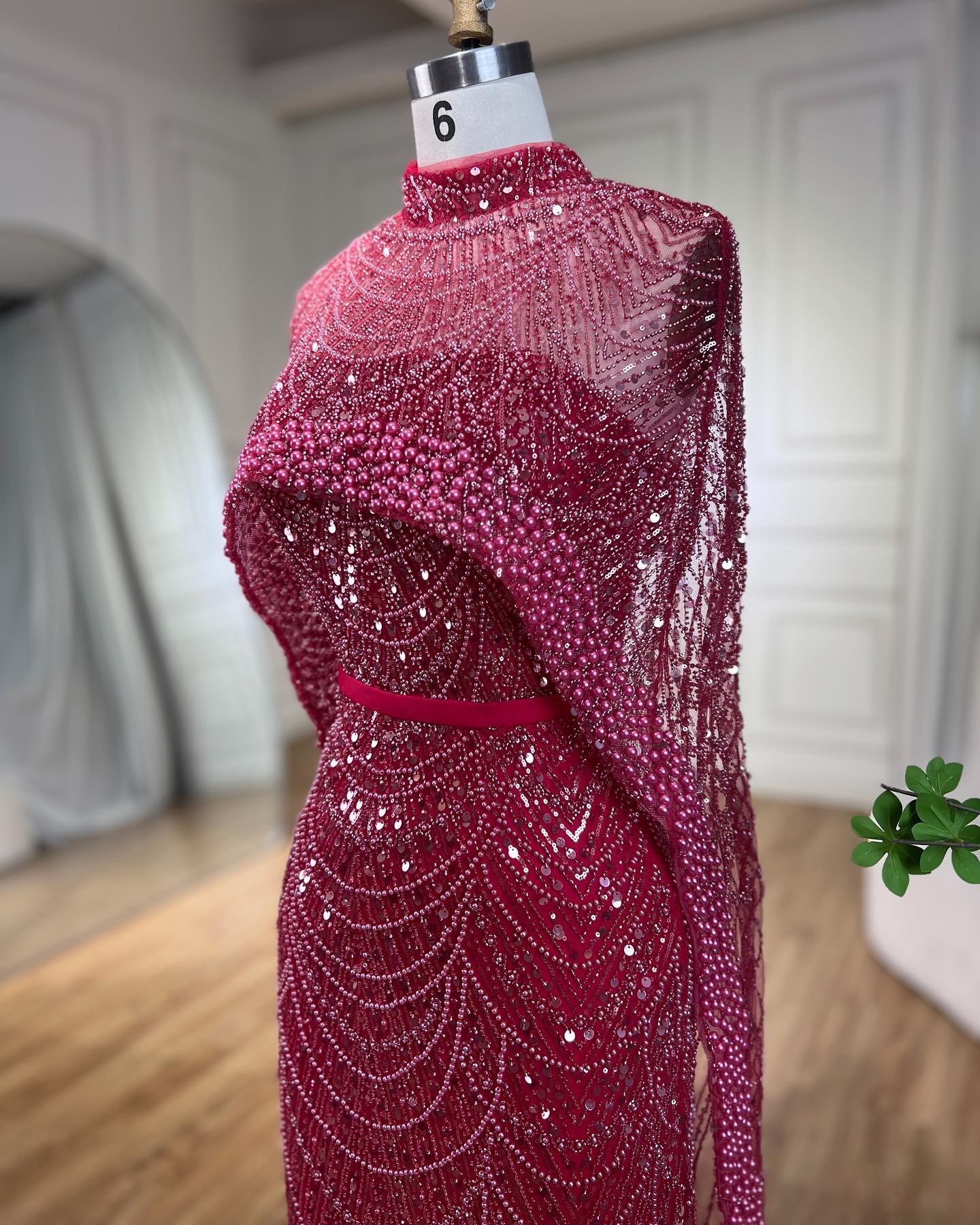 Gorgeous Fuchsia Mermaid Prom Dress Beadings Pearls With Cape - Image 7