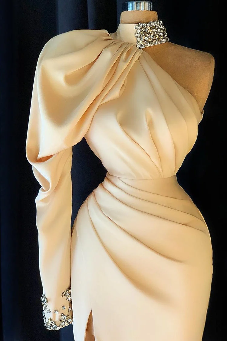 Gorgeous High Neck Long Sleeve Crystal Prom Dress Mermaid With Split - Image 2