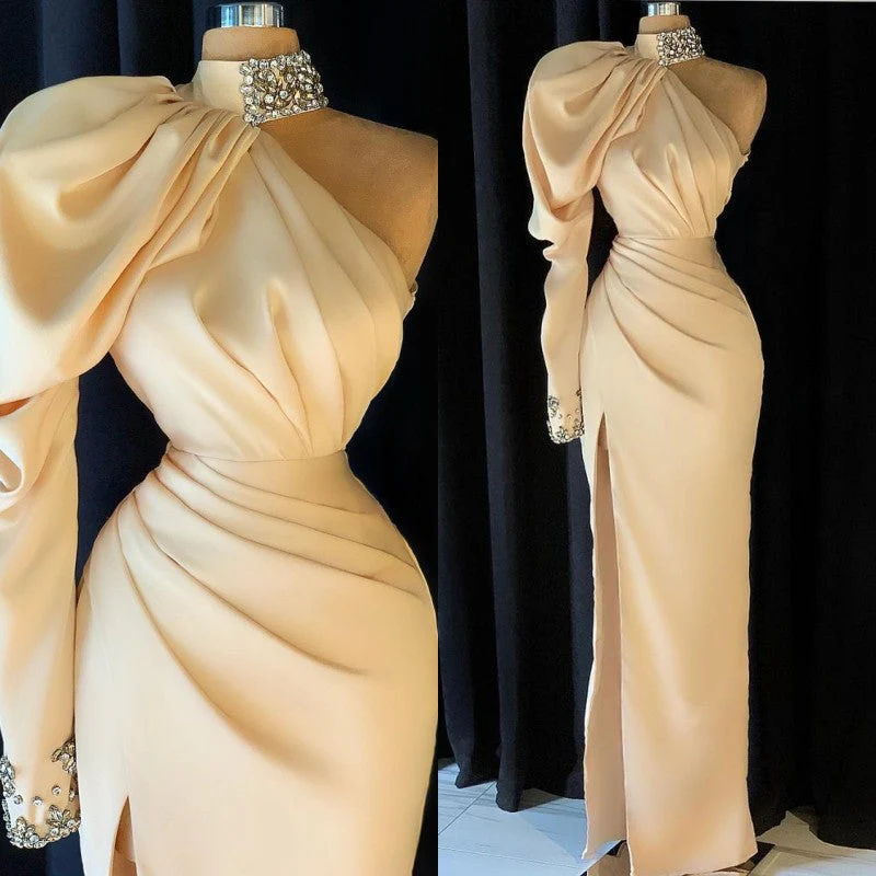Gorgeous High Neck Long Sleeve Crystal Prom Dress Mermaid With Split - Image 3