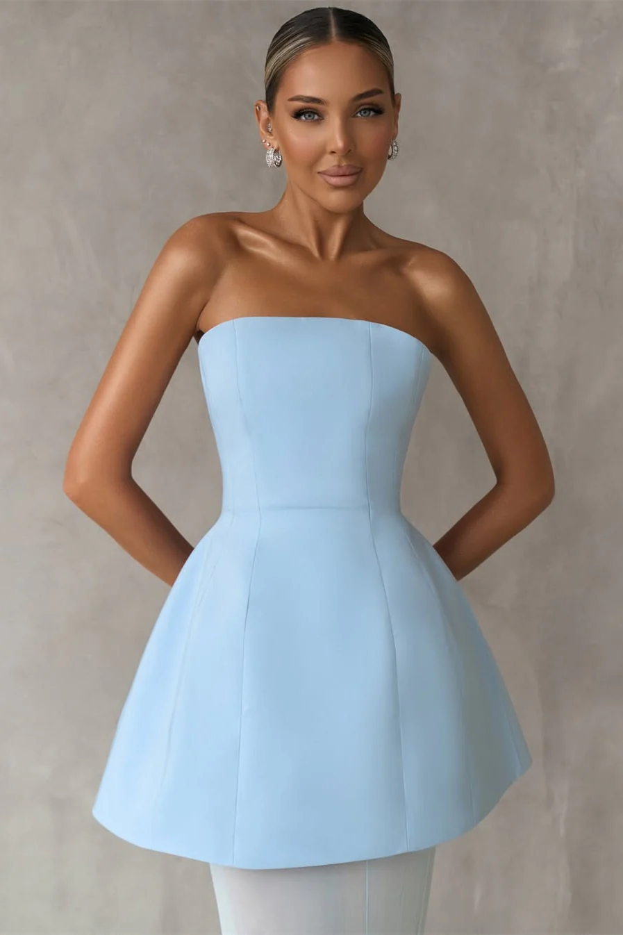 Gorgeous Ice Blue Strapless Satin Prom Dresses Sleeveless Long Lace-Up Back With Pleats - Image 4