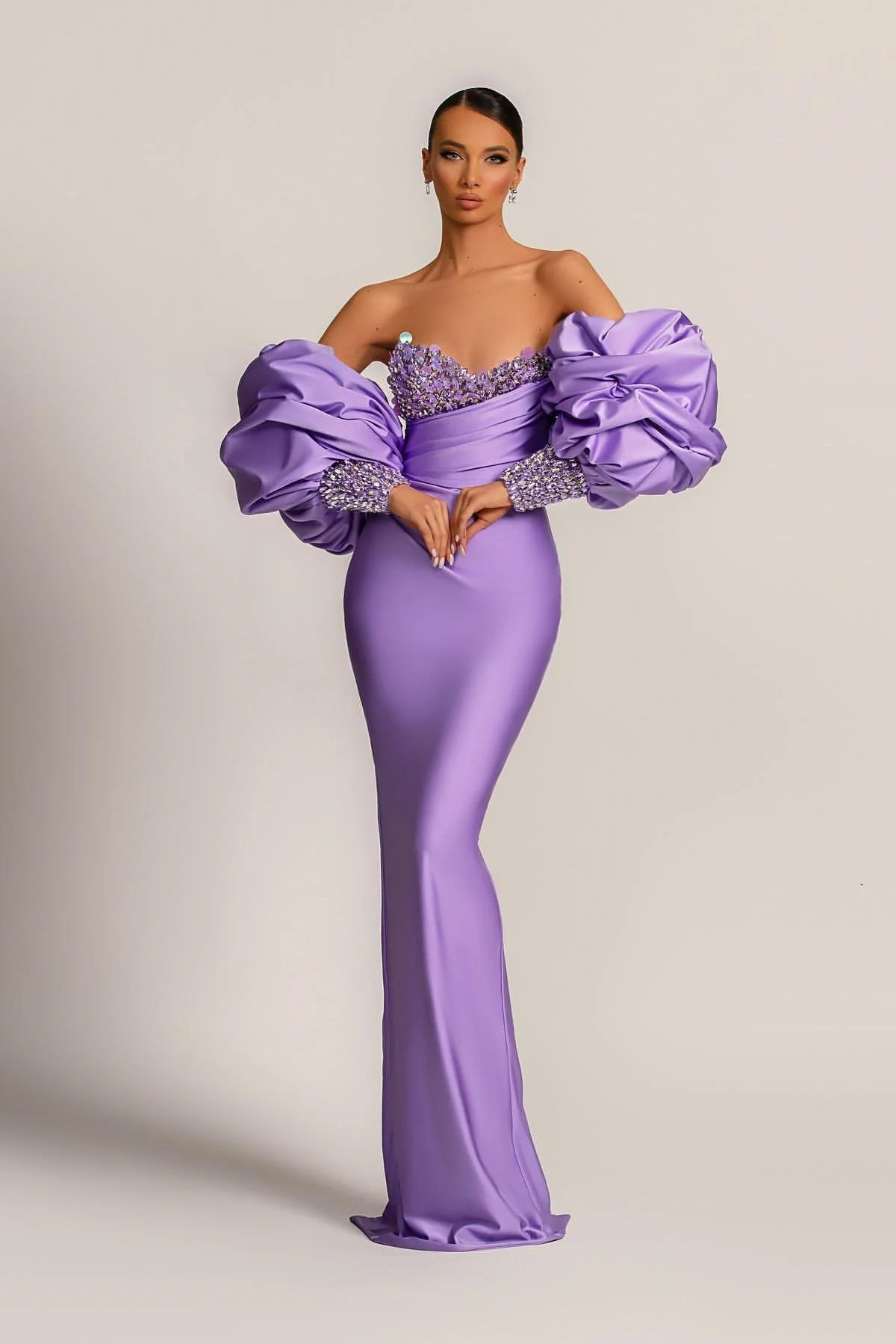 Gorgeous Lilac Detachable Sleeves Prom Dress Mermaid Sweetheart With Sequins - Image 2