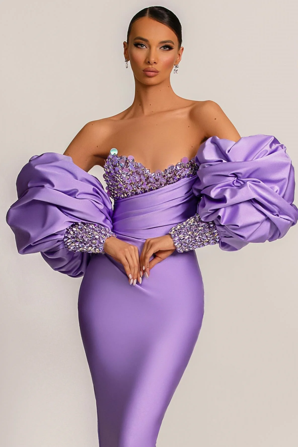 Gorgeous Lilac Detachable Sleeves Prom Dress Mermaid Sweetheart With Sequins - Image 3
