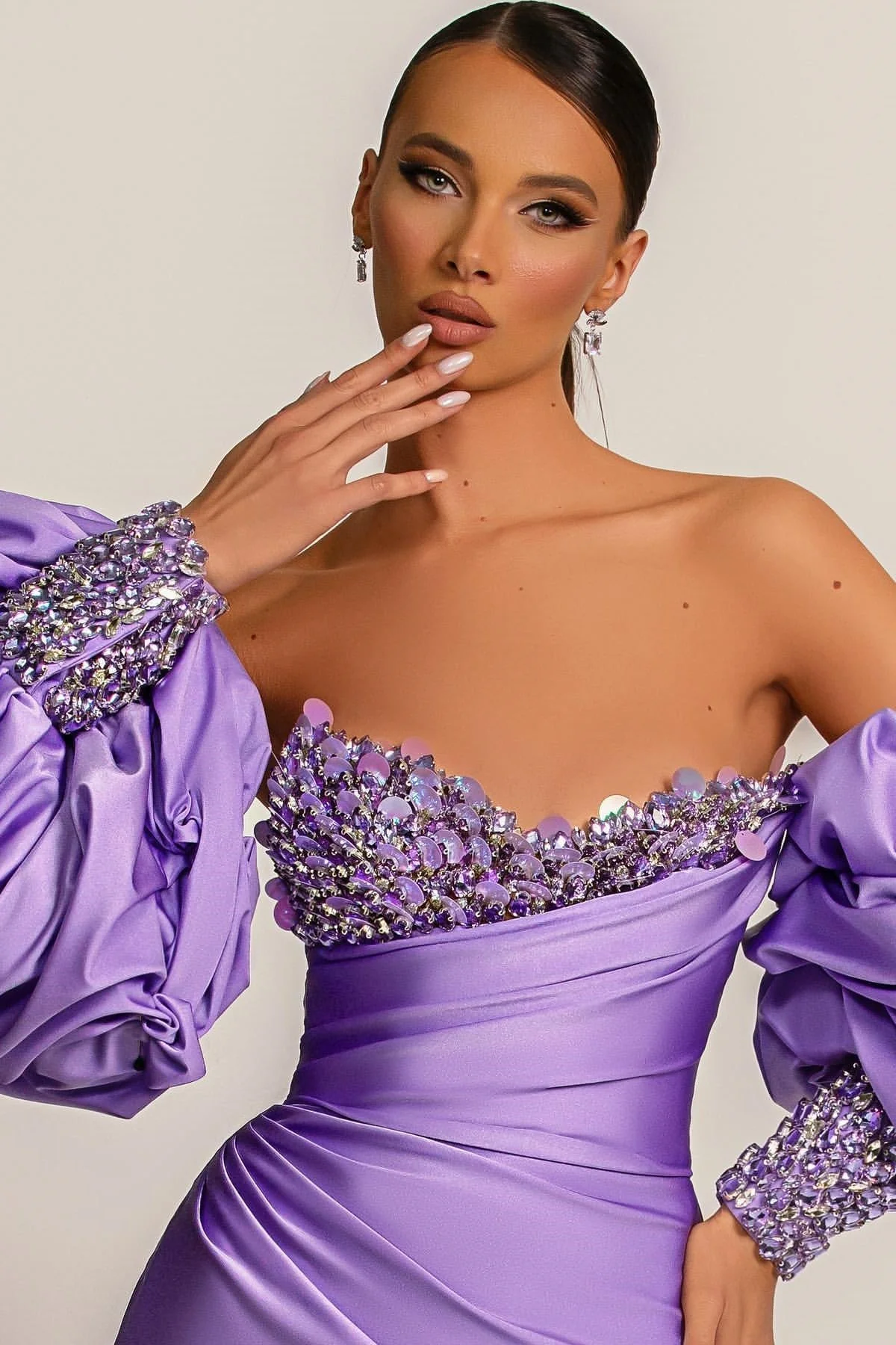 Gorgeous Lilac Detachable Sleeves Prom Dress Mermaid Sweetheart With Sequins - Image 4
