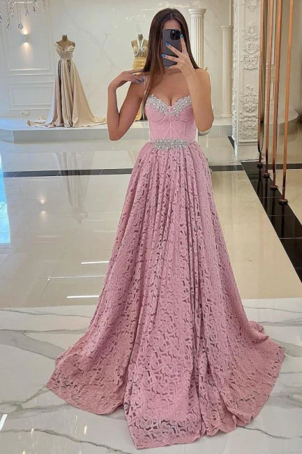Gorgeous Pink Spaghetti-Straps Prom Dress Lace Holiday Dress Long - Image 3