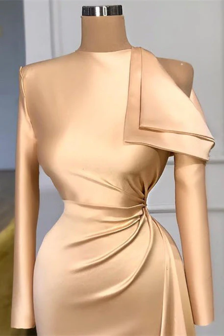 Gorgeous Long Sleeves Champagne Mermaid Prom Dress High Neck - Image 2