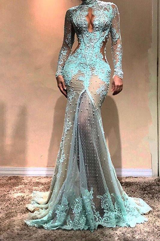 Gorgeous Long Sleeves Mermaid Evening Dress Lace Formal Dress - Image 2