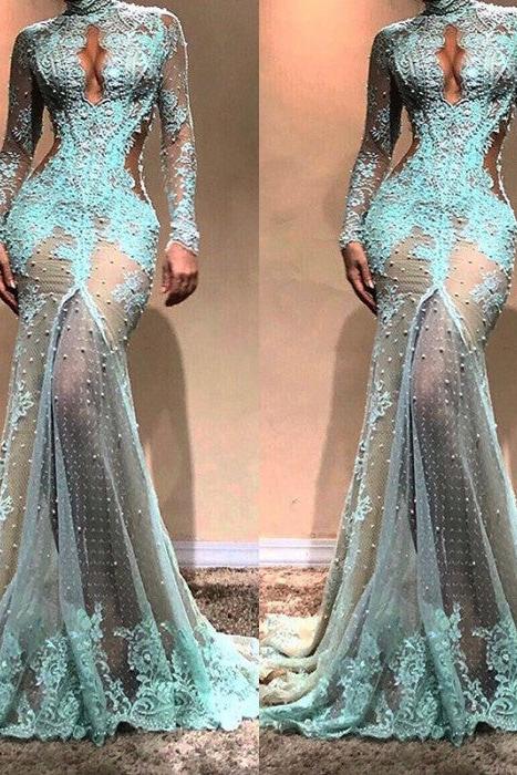 Gorgeous Long Sleeves Mermaid Evening Dress Lace Formal Dress - Image 3