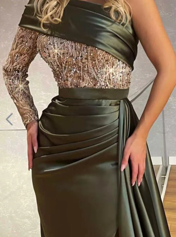 Gorgeous Long Sleeves Mermaid Prom Dress Beadings With Split - Image 3