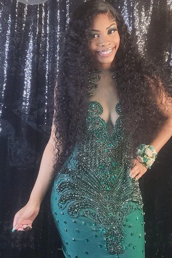 Glorious Long V-Neck Sleeveless Mermaid Prom Dress With Beading - Image 2
