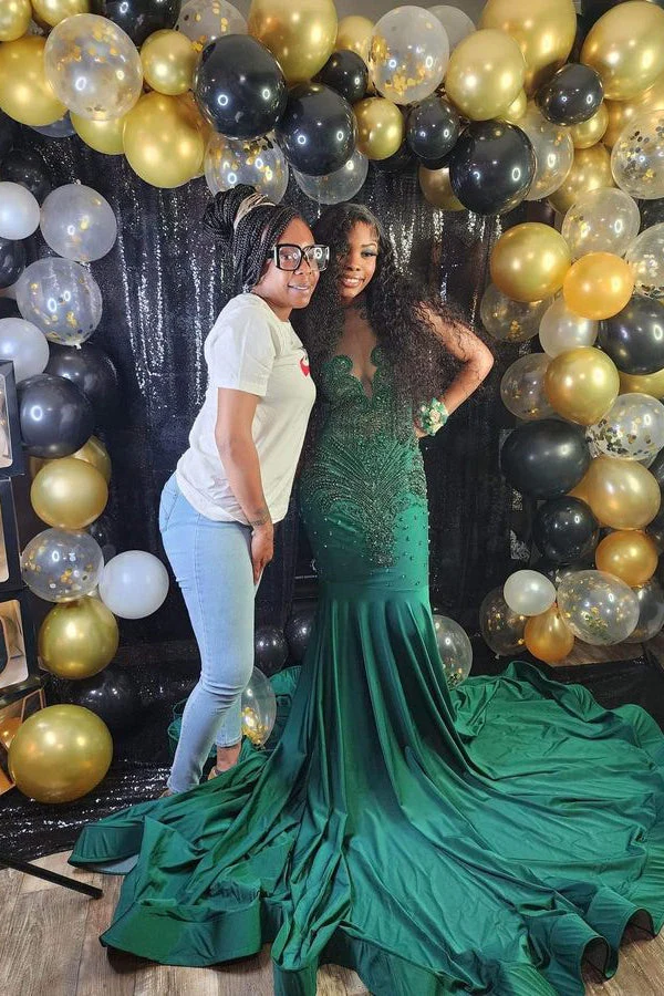 Glorious Long V-Neck Sleeveless Mermaid Prom Dress With Beading - Image 3