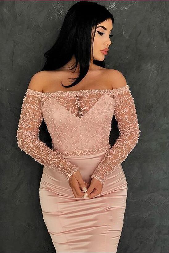 Gorgeous Mermaid Off-the-Shoulder Prom Gowns Long Sleeves Lace Evening Dresses - Image 2