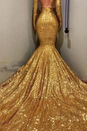 Gorgeous Mermaid Sequins Long Sleevess Floor Length Prom Dresses - Image 3