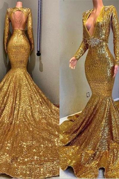 Gorgeous Mermaid Sequins Long Sleevess Floor Length Prom Dresses - Image 4