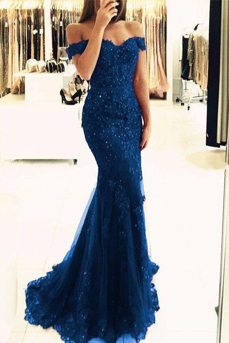 Gorgeous Off-the-shoulder Lace Appliques Red Mermaid Evening Dress - Image 4