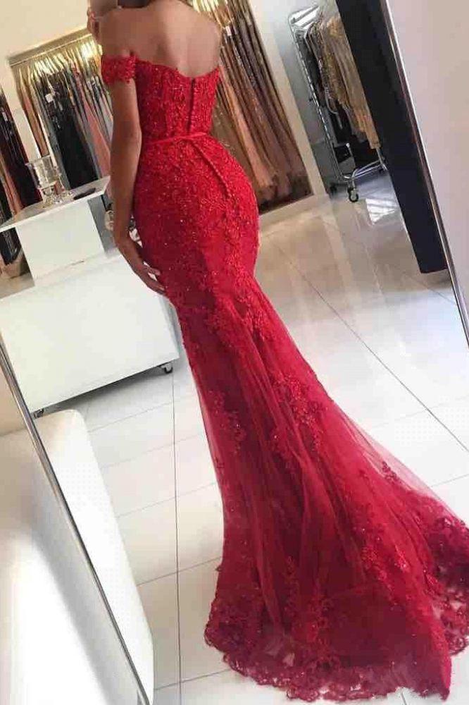 Gorgeous Off-the-shoulder Lace Appliques Red Mermaid Evening Dress - Image 5