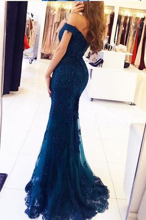 Gorgeous Off-the-shoulder Lace Appliques Red Mermaid Evening Dress - Image 6