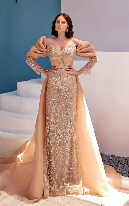 Gorgeous Off-the-Shoulder Long Sleeves Mermaid Prom Dress With Beadings Ruffles - Image 2