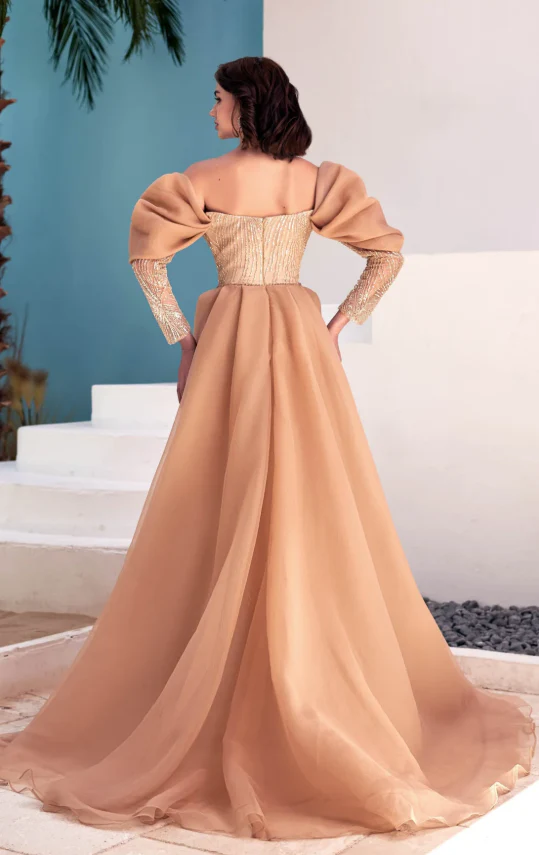 Gorgeous Off-the-Shoulder Long Sleeves Mermaid Prom Dress With Beadings Ruffles - Image 4